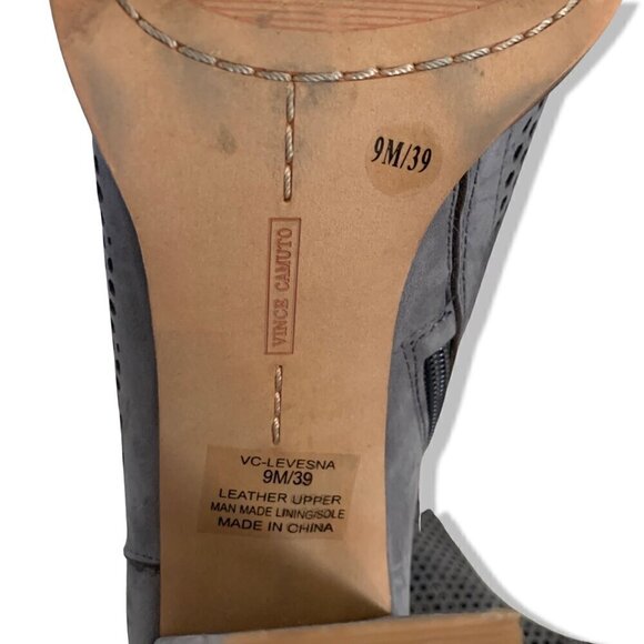 VINCE CAMUTO Levesna Ankle Bootie In Perforated Grey Gravel Nubuck Leather Sz 9 - Picture 7 of 13